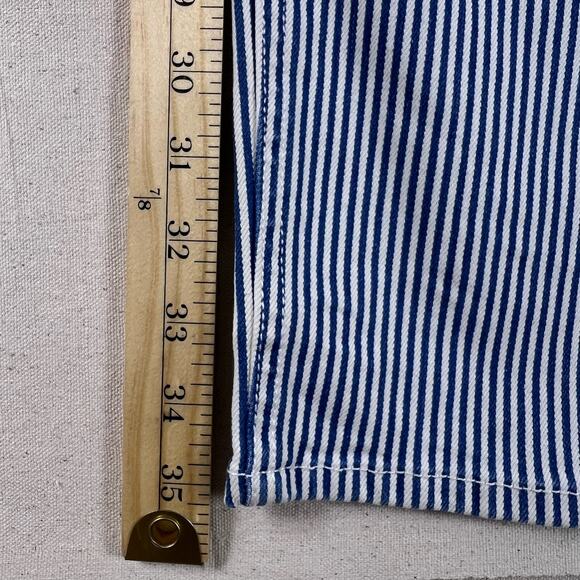 Vintage Railroad Stripe Overalls 2P Blue White Cotton Straight Leg Workwear Chic - Picture 12 of 14
